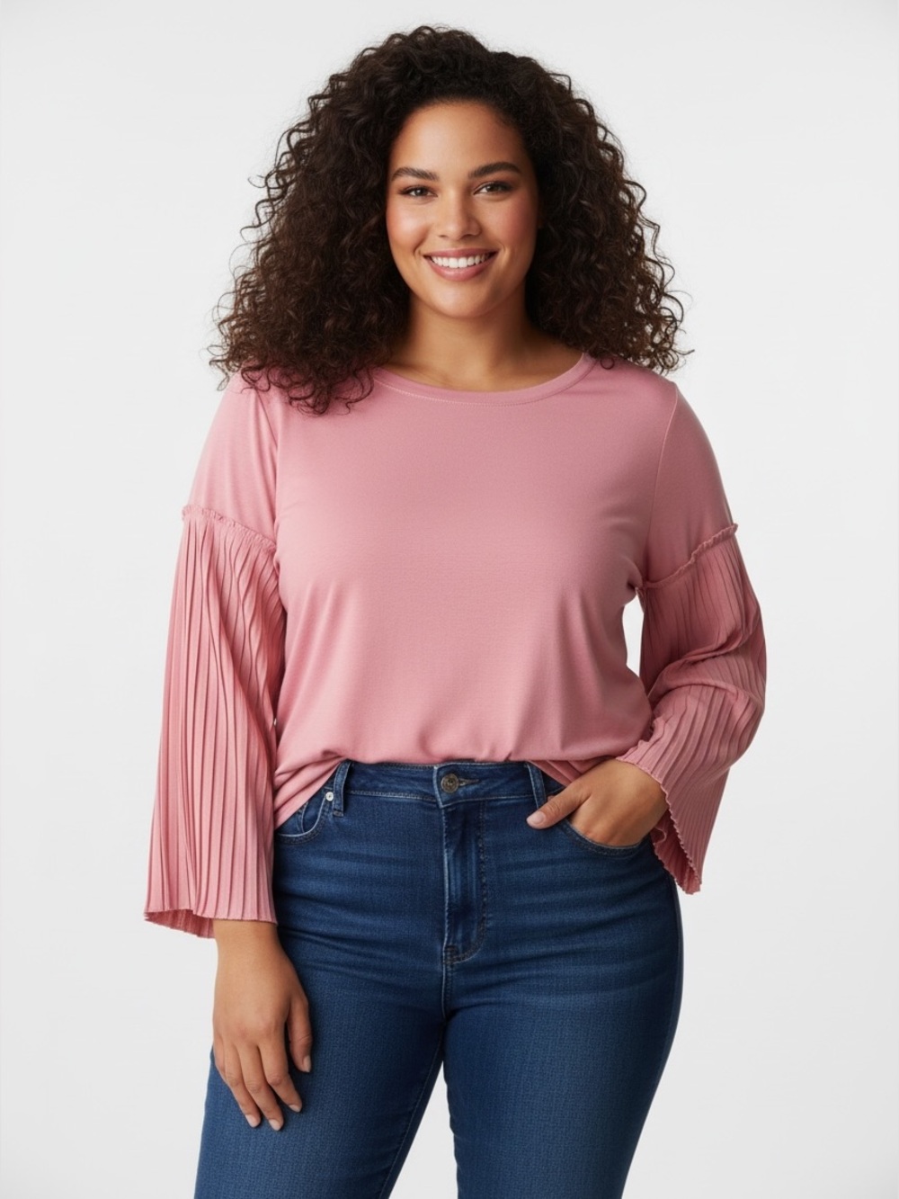 Lane Bryant Pleated Chiffon Bell Sleeve Top Mauve Pink Size 18/20 Petite